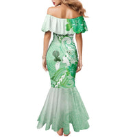 Aotearoa Maori Wahine Family Matching Mermaid Dress and Hawaiian Shirt Fantail Bird Green Gold Marble LT05 - Polynesian Pride
