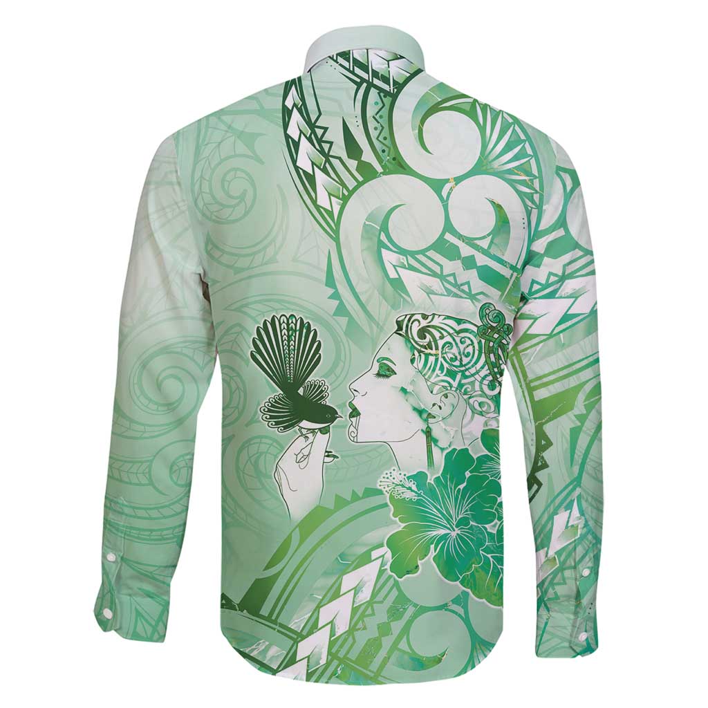 Aotearoa Maori Wahine Family Matching Summer Maxi Dress and Hawaiian Shirt Fantail Bird Green Gold Marble LT05 - Polynesian Pride