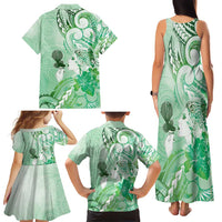 Aotearoa Maori Wahine Family Matching Tank Maxi Dress and Hawaiian Shirt Fantail Bird Green Gold Marble LT05 - Polynesian Pride