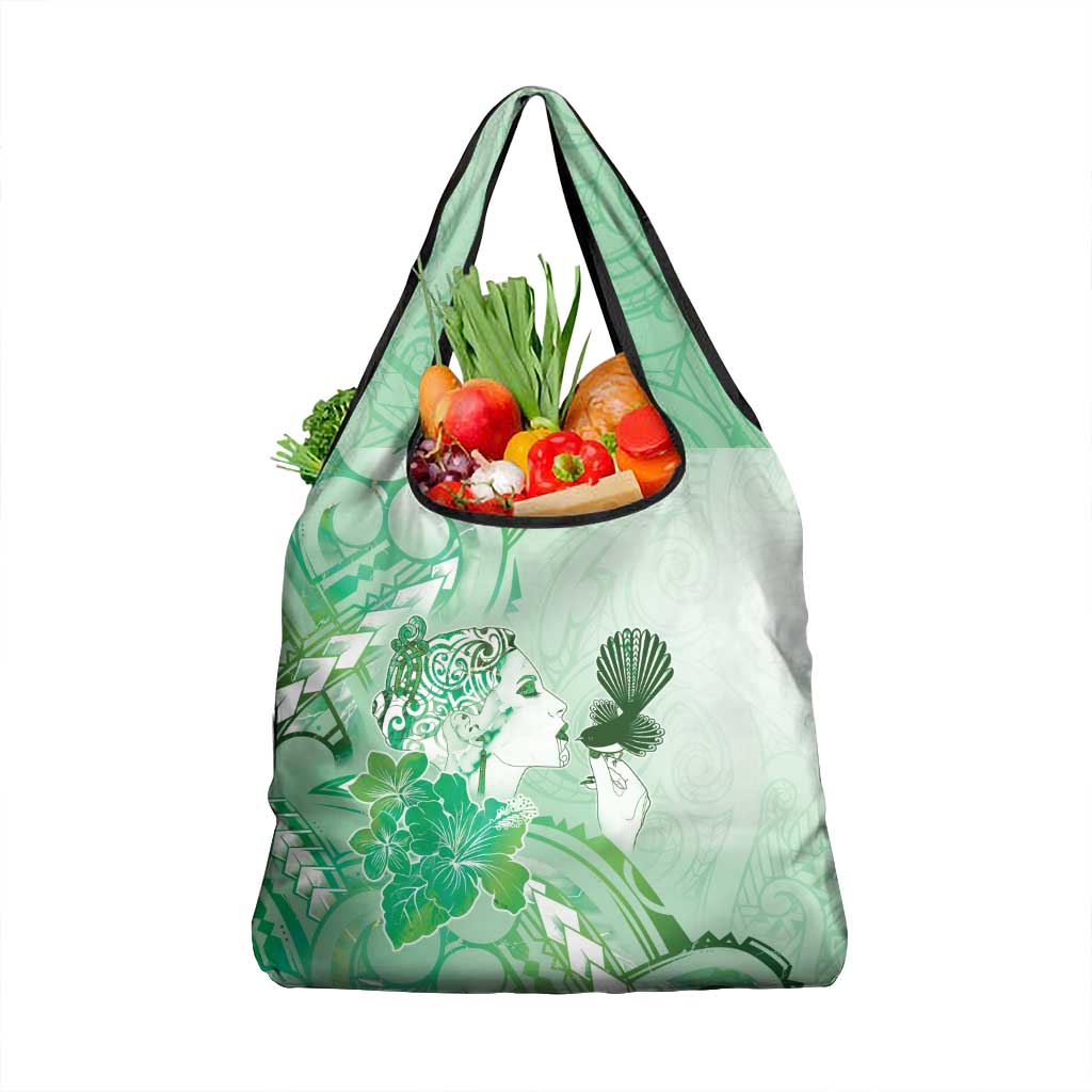 Aotearoa Maori Wahine Grocery Bag Fantail Bird Green Gold Marble LT05 1-pack One Size Green - Polynesian Pride