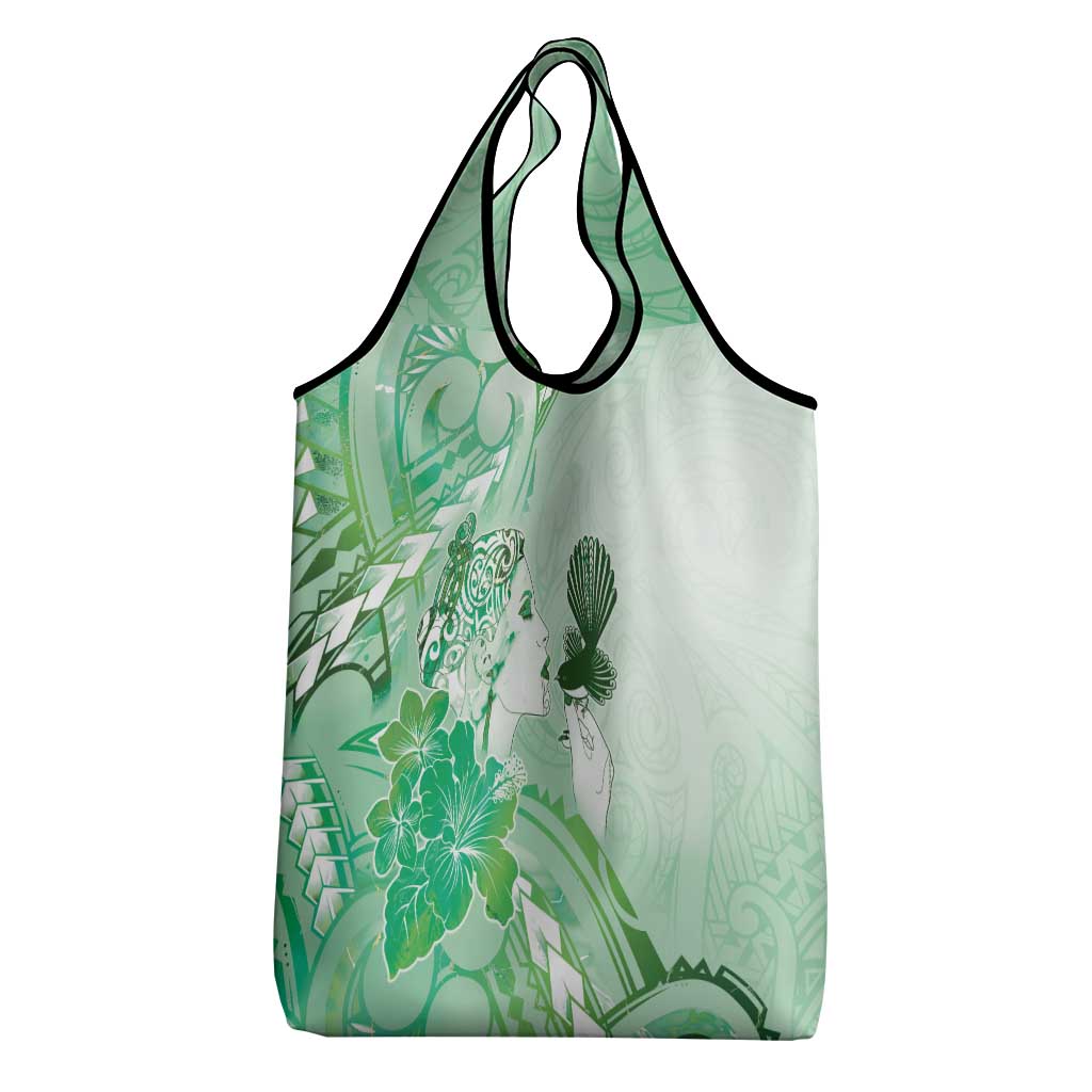 Aotearoa Maori Wahine Grocery Bag Fantail Bird Green Gold Marble LT05 - Polynesian Pride