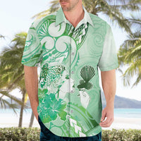 Aotearoa Maori Wahine Hawaiian Shirt Fantail Bird Green Gold Marble