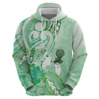 Aotearoa Maori Wahine Hoodie Fantail Bird Green Gold Marble