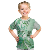 Aotearoa Maori Wahine Kid T Shirt Fantail Bird Green Gold Marble LT05 Green - Polynesian Pride