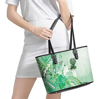 Aotearoa Maori Wahine Leather Tote Bag Fantail Bird Green Gold Marble LT05 - Polynesian Pride