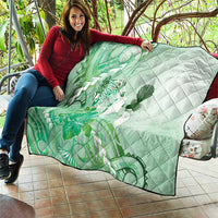 Aotearoa Maori Wahine Quilt Fantail Bird Green Gold Marble