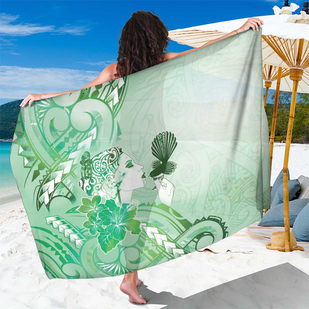 Aotearoa Maori Wahine Sarong Fantail Bird Green Gold Marble LT05 One Size 44 x 66 inches Green - Polynesian Pride