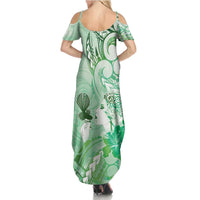 Aotearoa Maori Wahine Summer Maxi Dress Fantail Bird Green Gold Marble