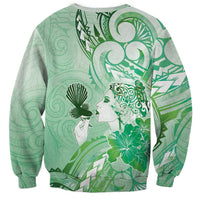 Aotearoa Maori Wahine Sweatshirt Fantail Bird Green Gold Marble LT05 - Polynesian Pride