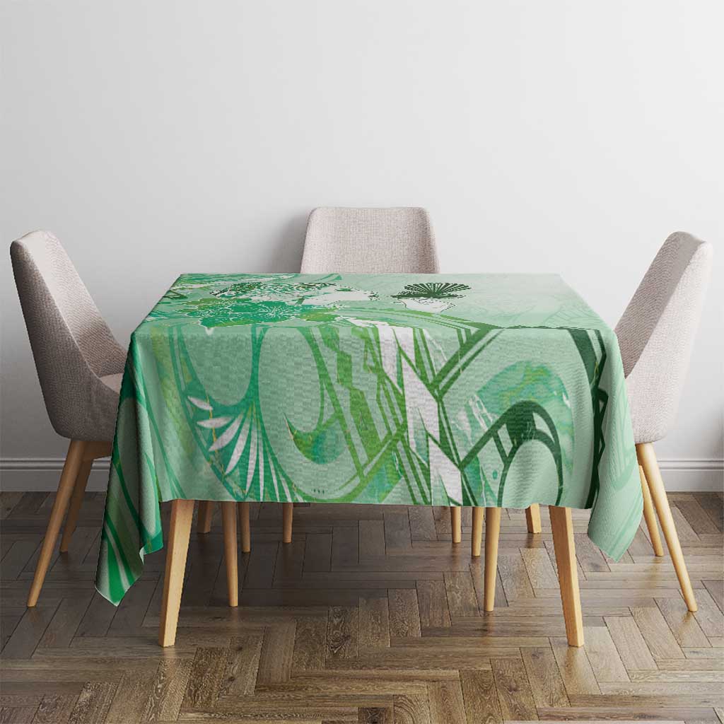 Aotearoa Maori Wahine Tablecloth Fantail Bird Green Gold Marble LT05 - Polynesian Pride