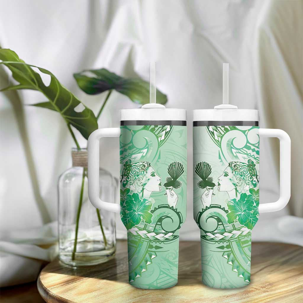 Aotearoa Maori Wahine Tumbler With Handle Fantail Bird Green Gold Marble LT05 - Polynesian Pride
