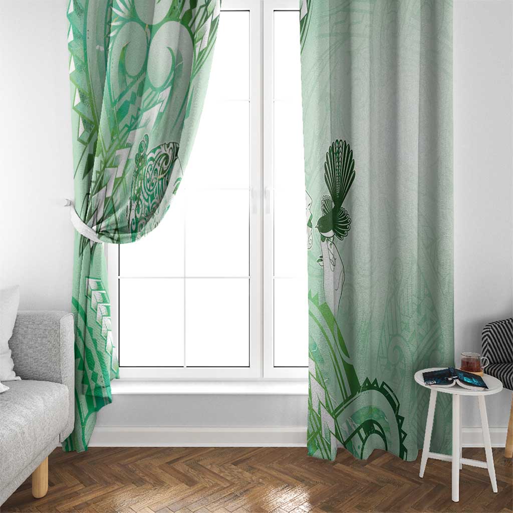 Aotearoa Maori Wahine Window Curtain Fantail Bird Green Gold Marble