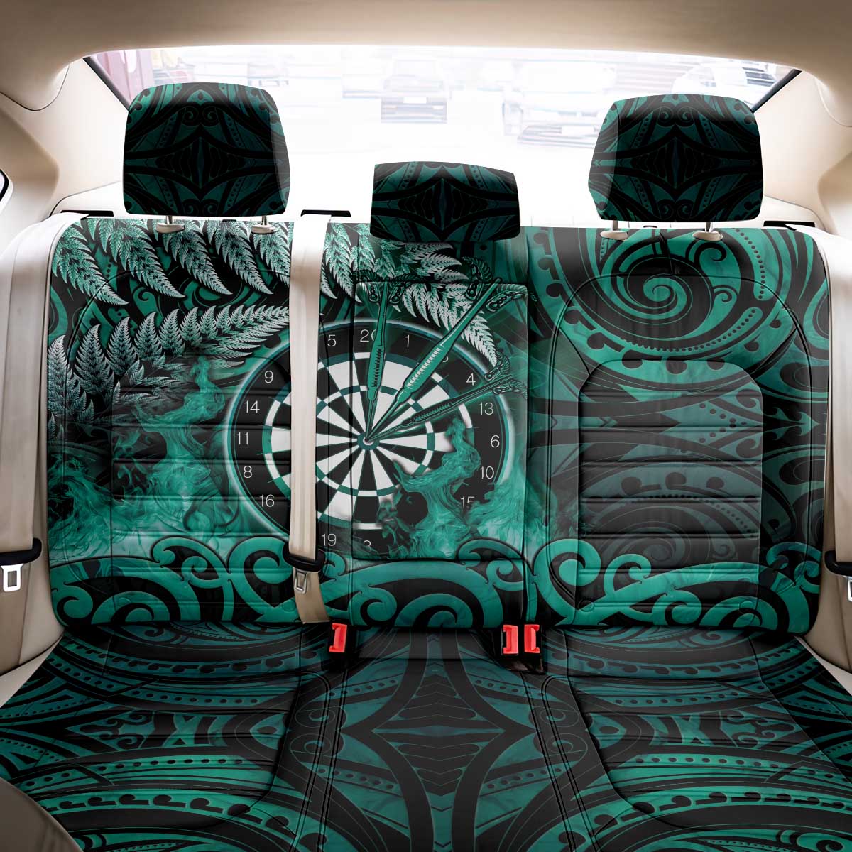 New Zealand Darts Back Car Seat Cover Maori Koru Dartboard Turquoise Flame