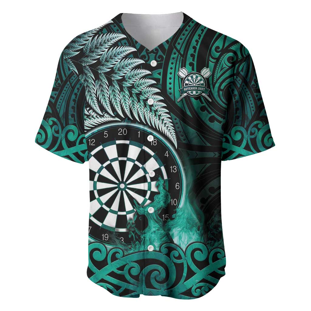 Personalised New Zealand Darts Baseball Jersey Maori Koru Dartboard Turquoise Flame LT05 Turquoise - Polynesian Pride