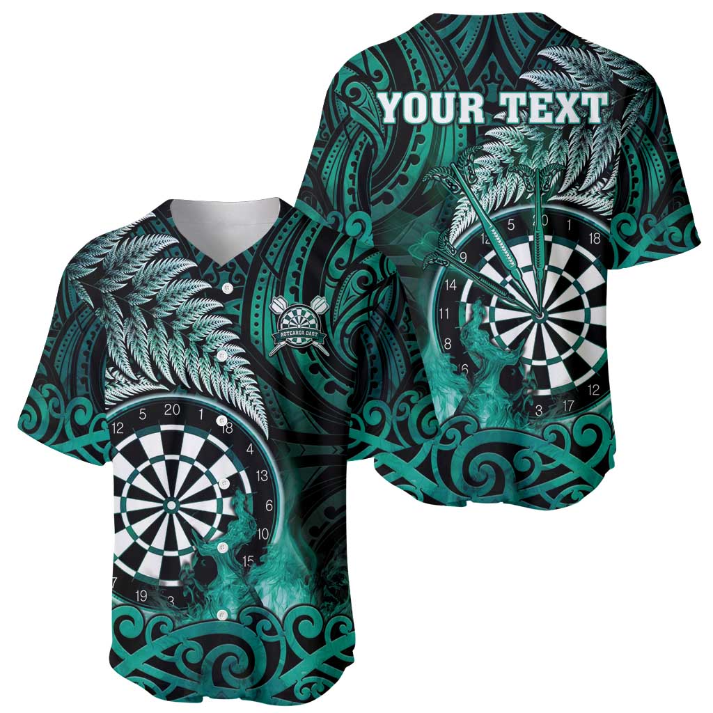 Personalised New Zealand Darts Baseball Jersey Maori Koru Dartboard Turquoise Flame LT05 - Polynesian Pride