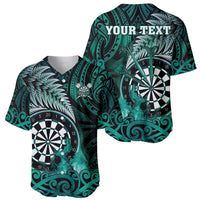 Personalised New Zealand Darts Baseball Jersey Maori Koru Dartboard Turquoise Flame LT05 - Polynesian Pride