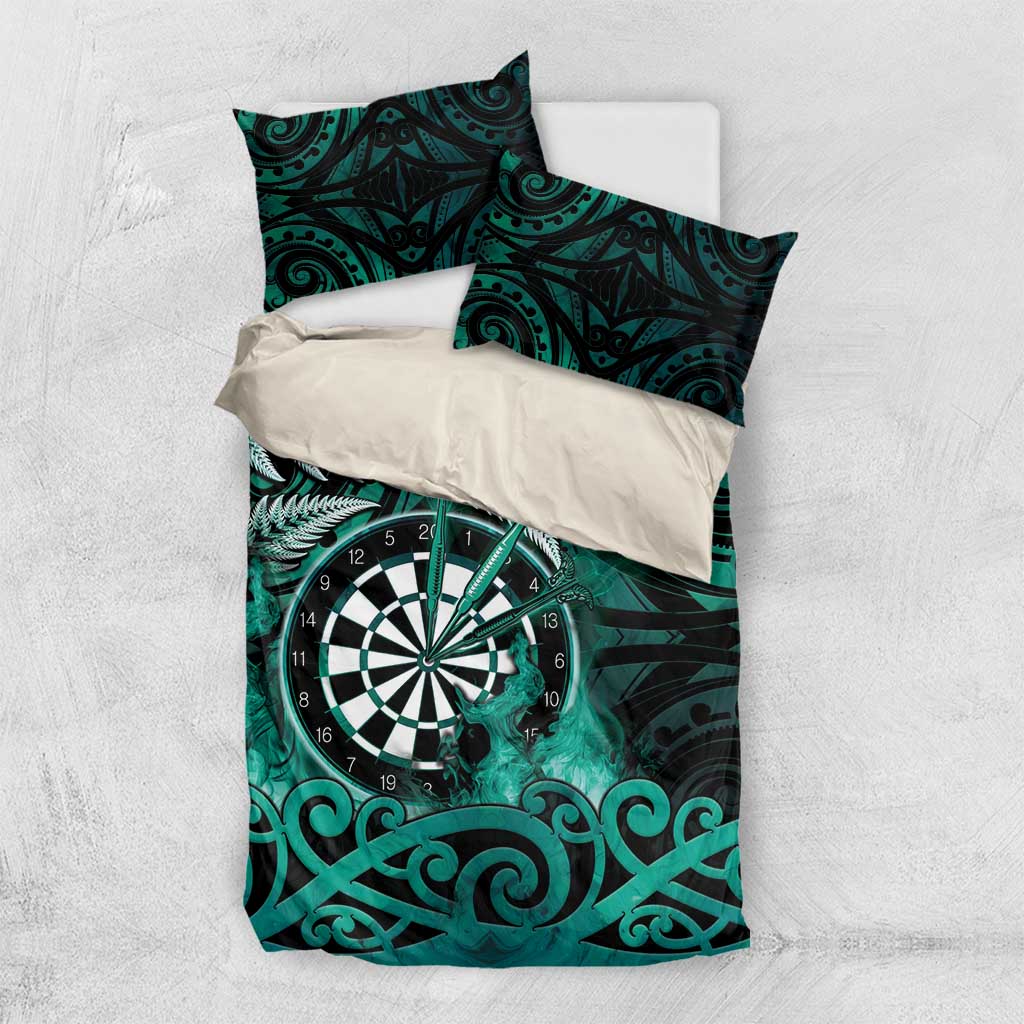 New Zealand Darts Bedding Set Maori Koru Dartboard Turquoise Flame
