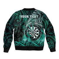 Personalised New Zealand Darts Bomber Jacket Maori Koru Dartboard Turquoise Flame LT05 - Polynesian Pride