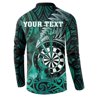 Personalised New Zealand Darts Button Sweatshirt Maori Koru Dartboard Turquoise Flame