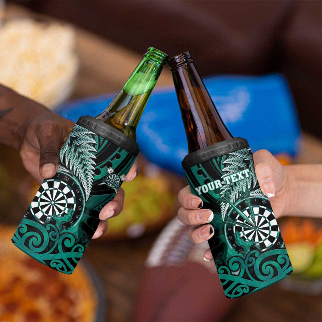 Personalised New Zealand Darts 4 in 1 Can Cooler Tumbler Maori Koru Dartboard Turquoise Flame LT05 - Polynesian Pride