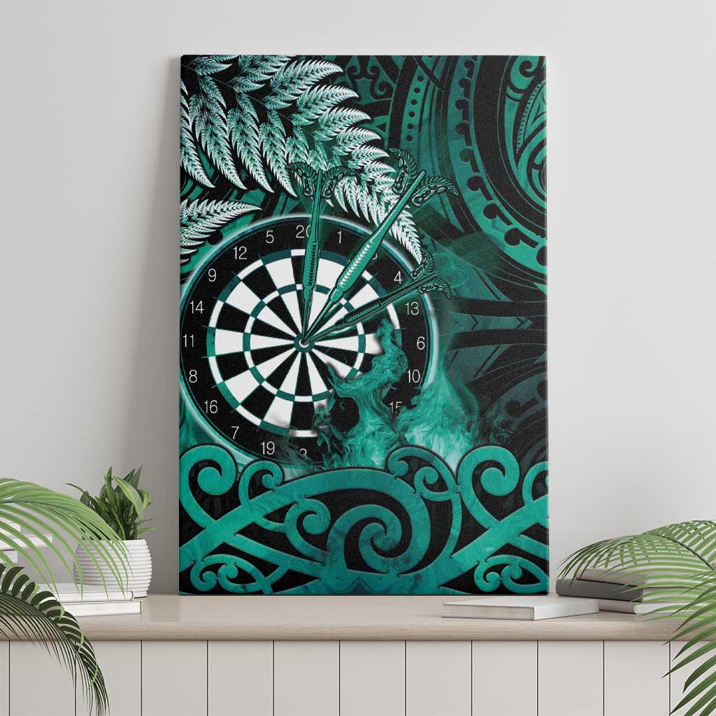 New Zealand Darts Canvas Wall Art Maori Koru Dartboard Turquoise Flame