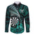Personalised New Zealand Darts Family Matching Long Sleeve Bodycon Dress and Hawaiian Shirt Maori Koru Dartboard Turquoise Flame