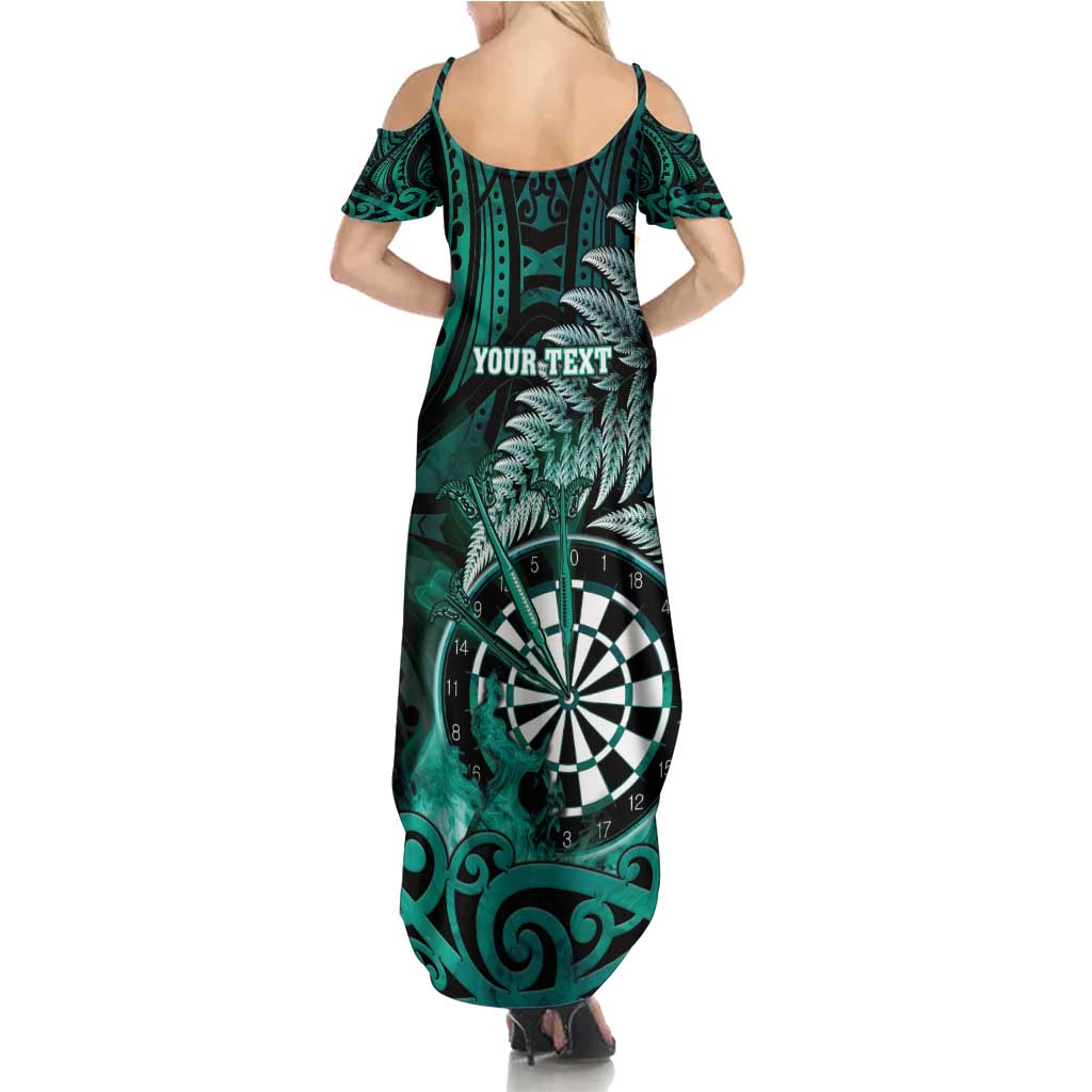 Personalised New Zealand Darts Family Matching Summer Maxi Dress and Hawaiian Shirt Maori Koru Dartboard Turquoise Flame