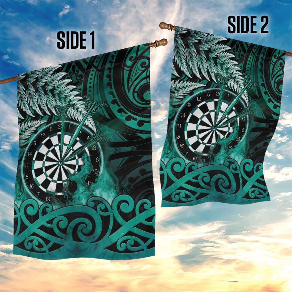 New Zealand Darts Garden Flag Maori Koru Dartboard Turquoise Flame
