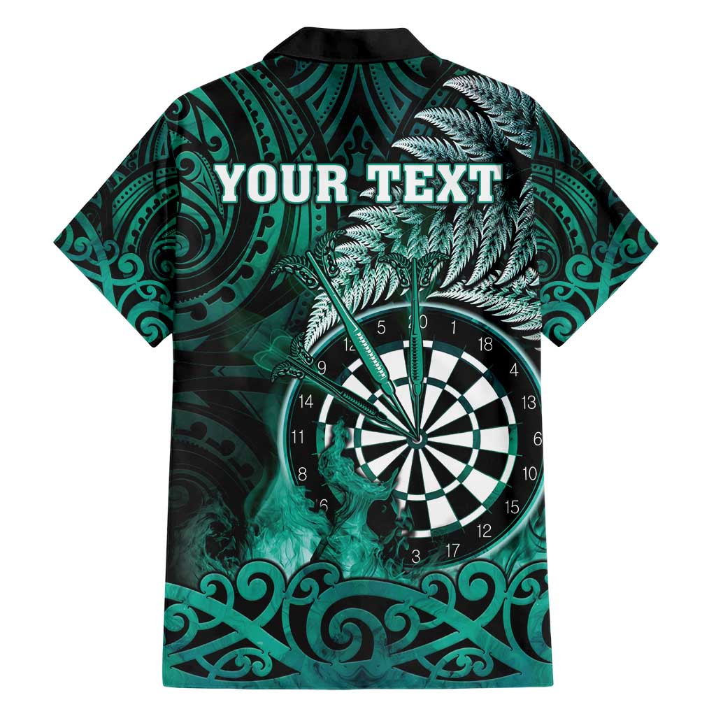 Personalised New Zealand Darts Hawaiian Shirt Maori Koru Dartboard Turquoise Flame