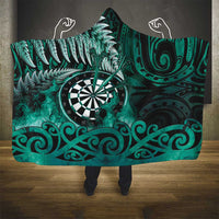 New Zealand Darts Hooded Blanket Maori Koru Dartboard Turquoise Flame