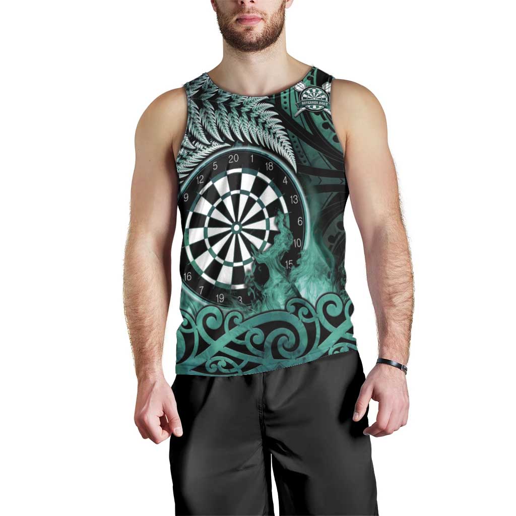 Personalised New Zealand Darts Men Tank Top Maori Koru Dartboard Turquoise Flame