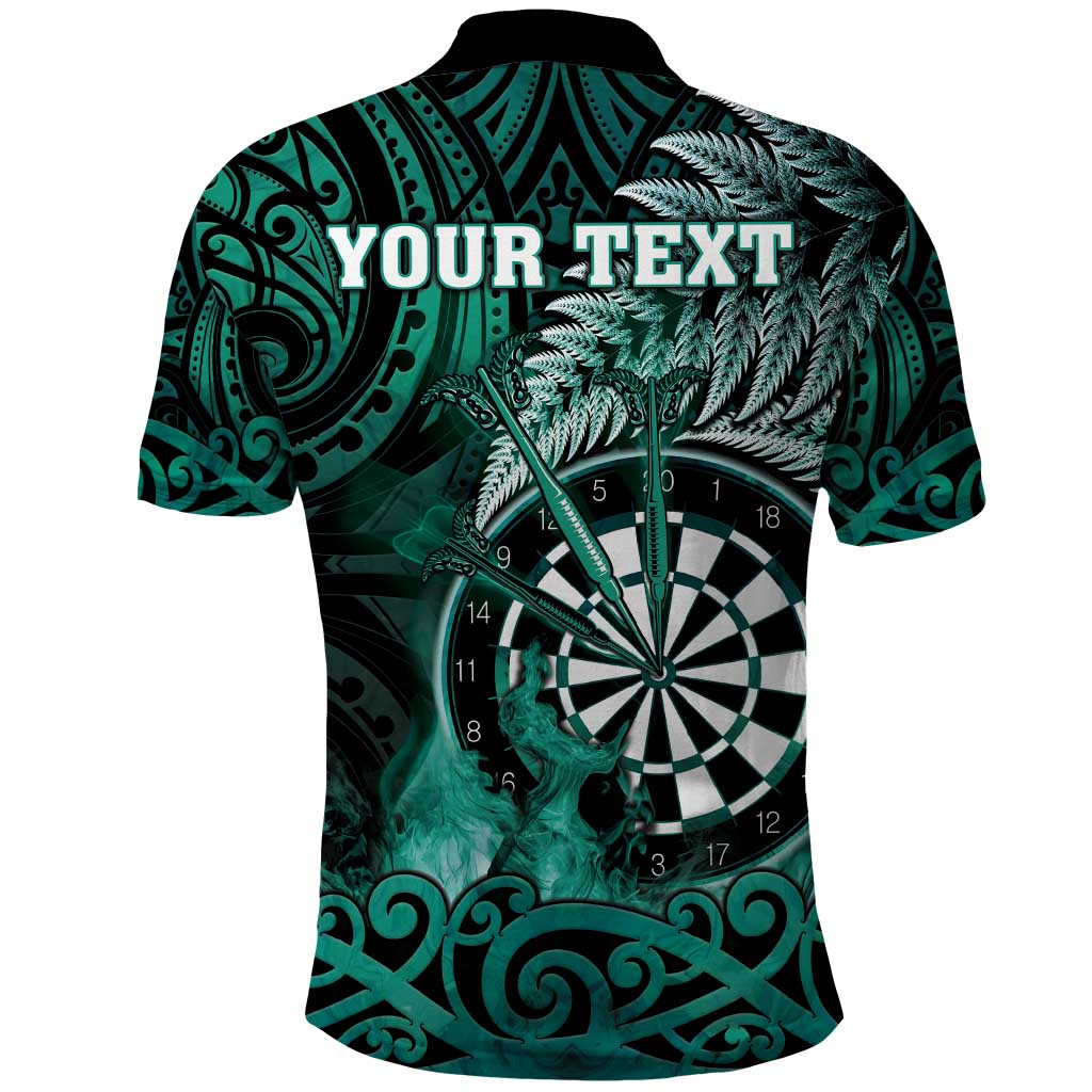 Personalised New Zealand Darts Polo Shirt Maori Koru Dartboard Turquoise Flame