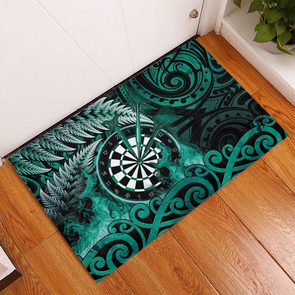 New Zealand Darts Rubber Doormat Maori Koru Dartboard Turquoise Flame