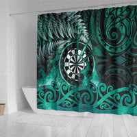 New Zealand Darts Shower Curtain Maori Koru Dartboard Turquoise Flame