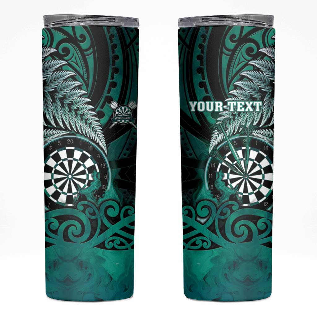 Personalised New Zealand Darts Skinny Tumbler Maori Koru Dartboard Turquoise Flame LT05 Turquoise - Polynesian Pride