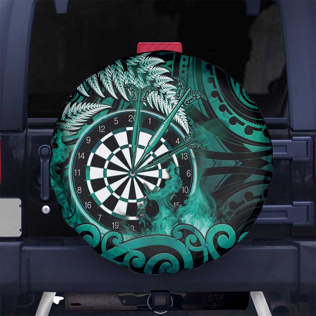 New Zealand Darts Spare Tire Cover Maori Koru Dartboard Turquoise Flame