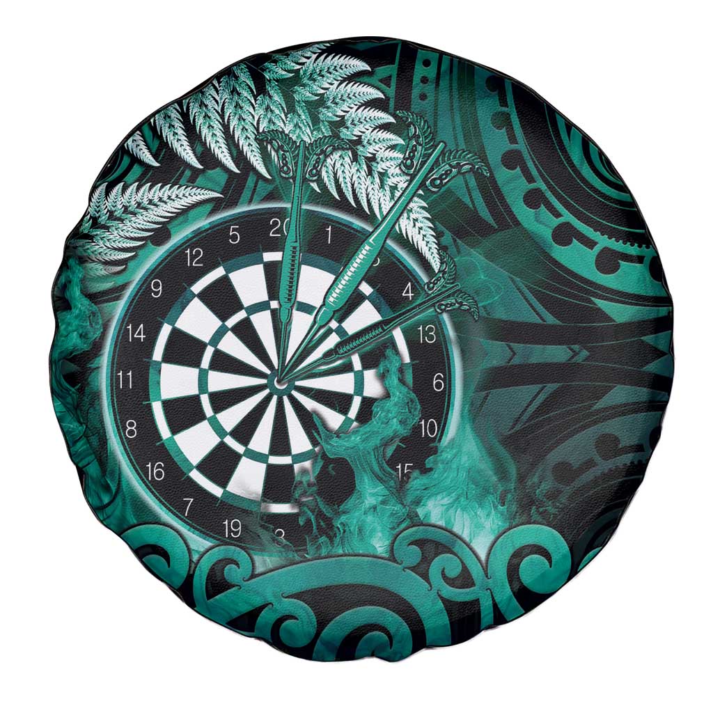 New Zealand Darts Spare Tire Cover Maori Koru Dartboard Turquoise Flame