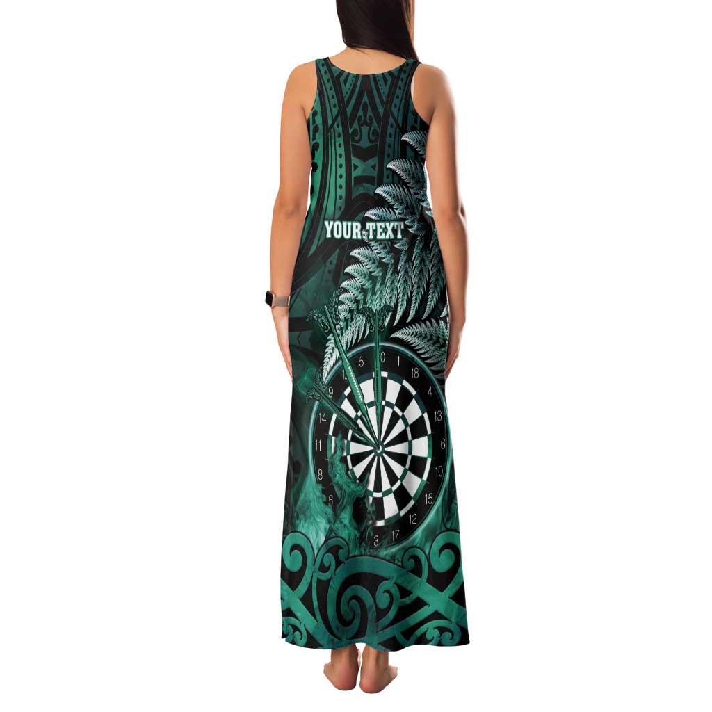 Personalised New Zealand Darts Tank Maxi Dress Maori Koru Dartboard Turquoise Flame