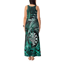 Personalised New Zealand Darts Tank Maxi Dress Maori Koru Dartboard Turquoise Flame