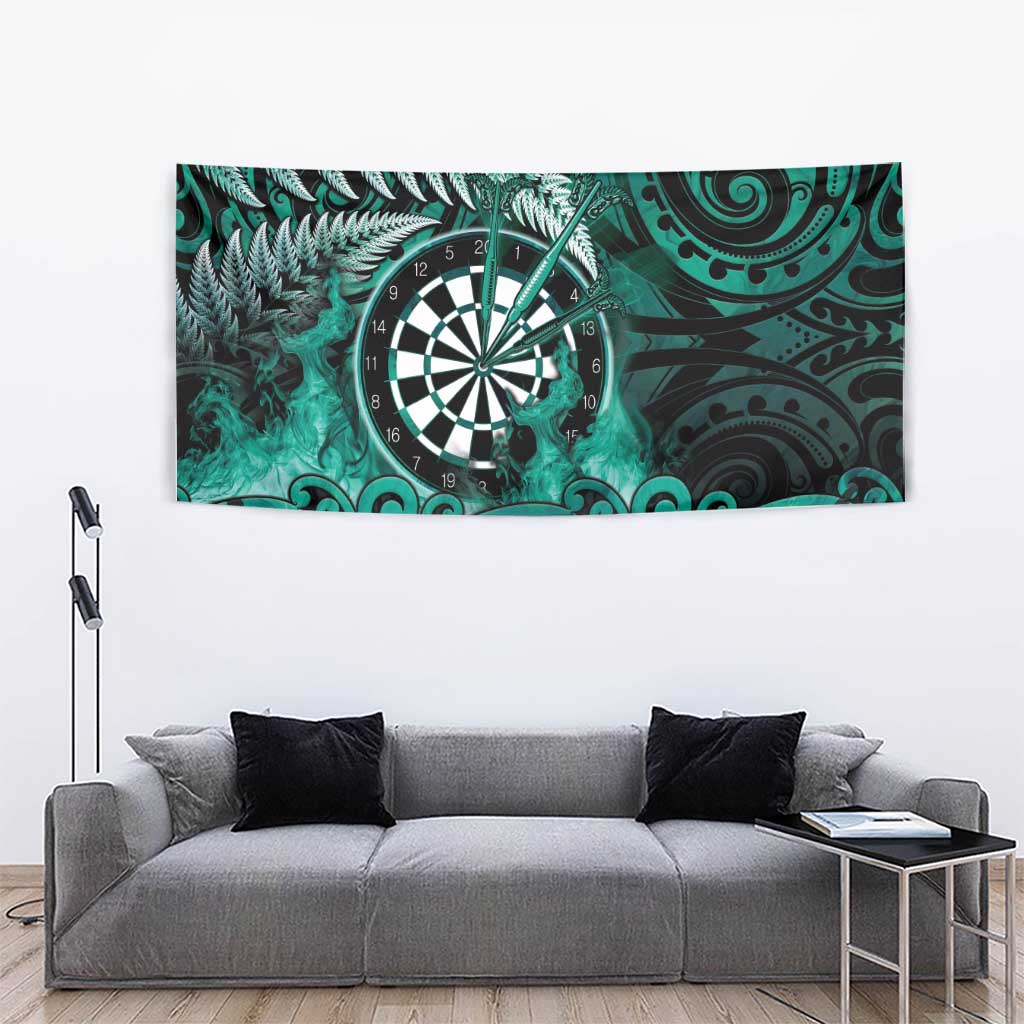 New Zealand Darts Tapestry Maori Koru Dartboard Turquoise Flame