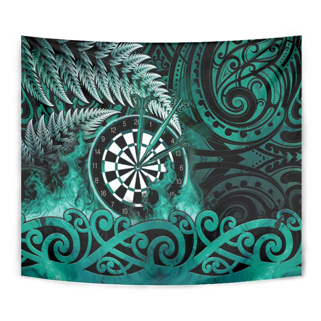New Zealand Darts Tapestry Maori Koru Dartboard Turquoise Flame