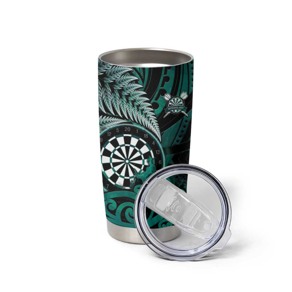 Personalised New Zealand Darts Tumbler Cup Maori Koru Dartboard Turquoise Flame LT05 - Polynesian Pride