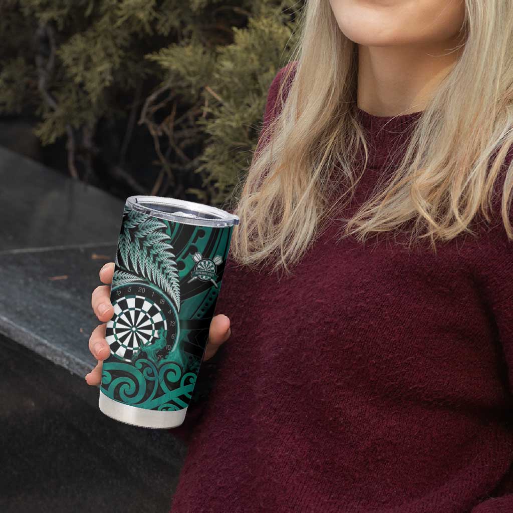 Personalised New Zealand Darts Tumbler Cup Maori Koru Dartboard Turquoise Flame LT05 - Polynesian Pride