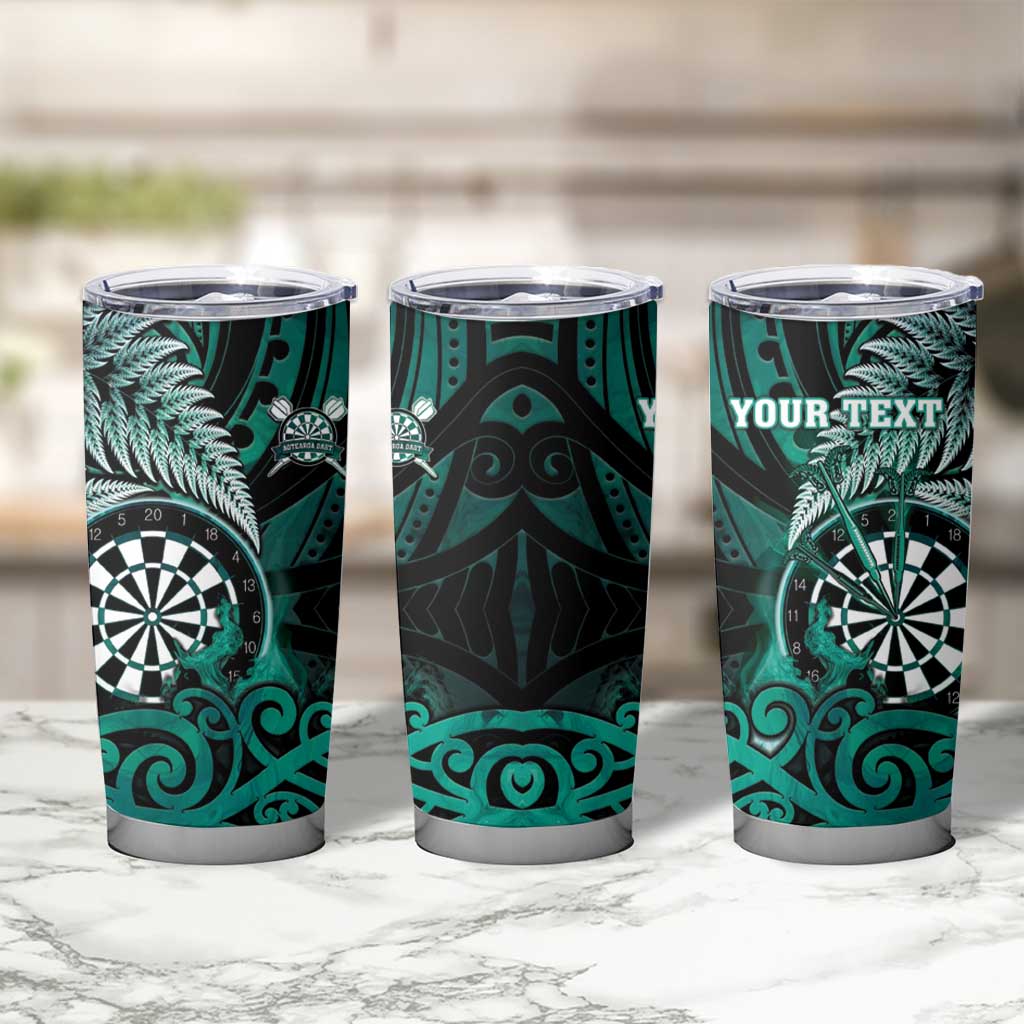Personalised New Zealand Darts Tumbler Cup Maori Koru Dartboard Turquoise Flame LT05 - Polynesian Pride