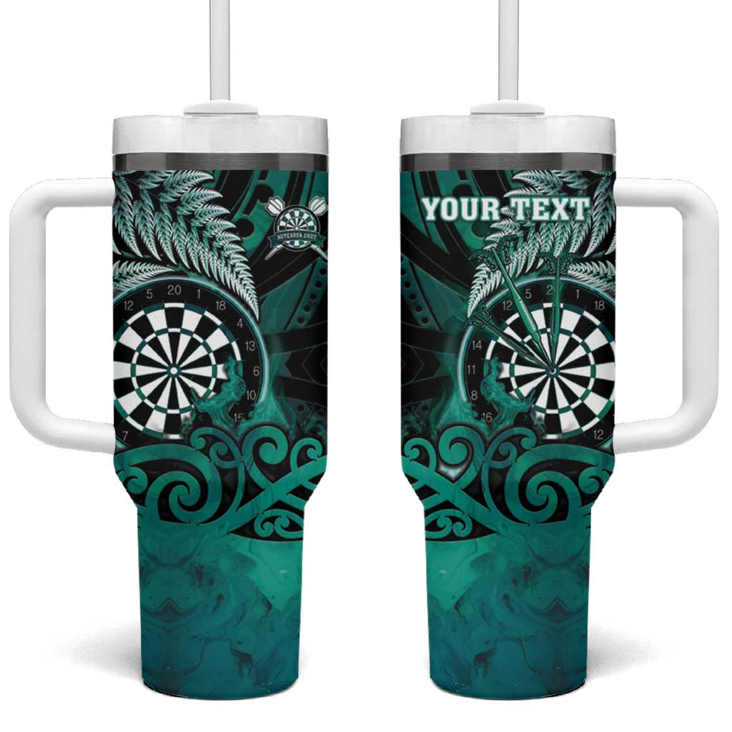 Personalised New Zealand Darts Tumbler With Handle Maori Koru Dartboard Turquoise Flame LT05 One Size: 40 oz Turquoise - Polynesian Pride