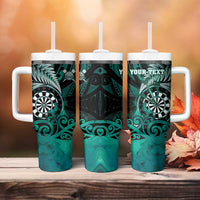 Personalised New Zealand Darts Tumbler With Handle Maori Koru Dartboard Turquoise Flame LT05 - Polynesian Pride