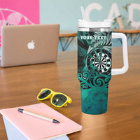 Personalised New Zealand Darts Tumbler With Handle Maori Koru Dartboard Turquoise Flame LT05 - Polynesian Pride