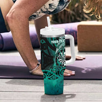 Personalised New Zealand Darts Tumbler With Handle Maori Koru Dartboard Turquoise Flame LT05 - Polynesian Pride