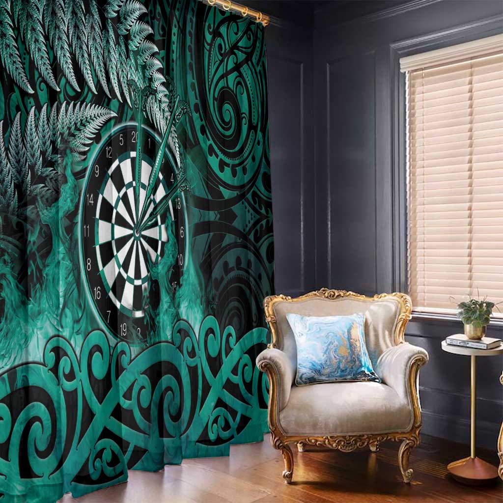 New Zealand Darts Window Curtain Maori Koru Dartboard Turquoise Flame