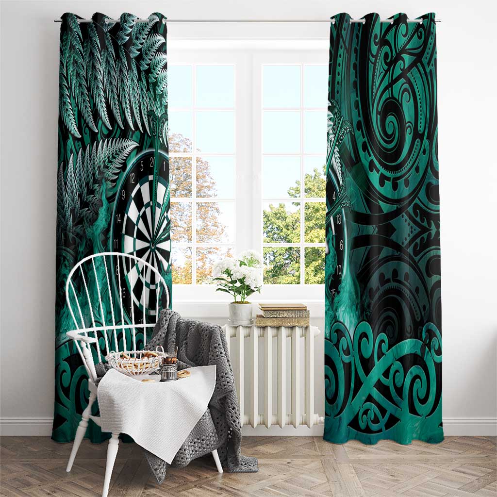 New Zealand Darts Window Curtain Maori Koru Dartboard Turquoise Flame